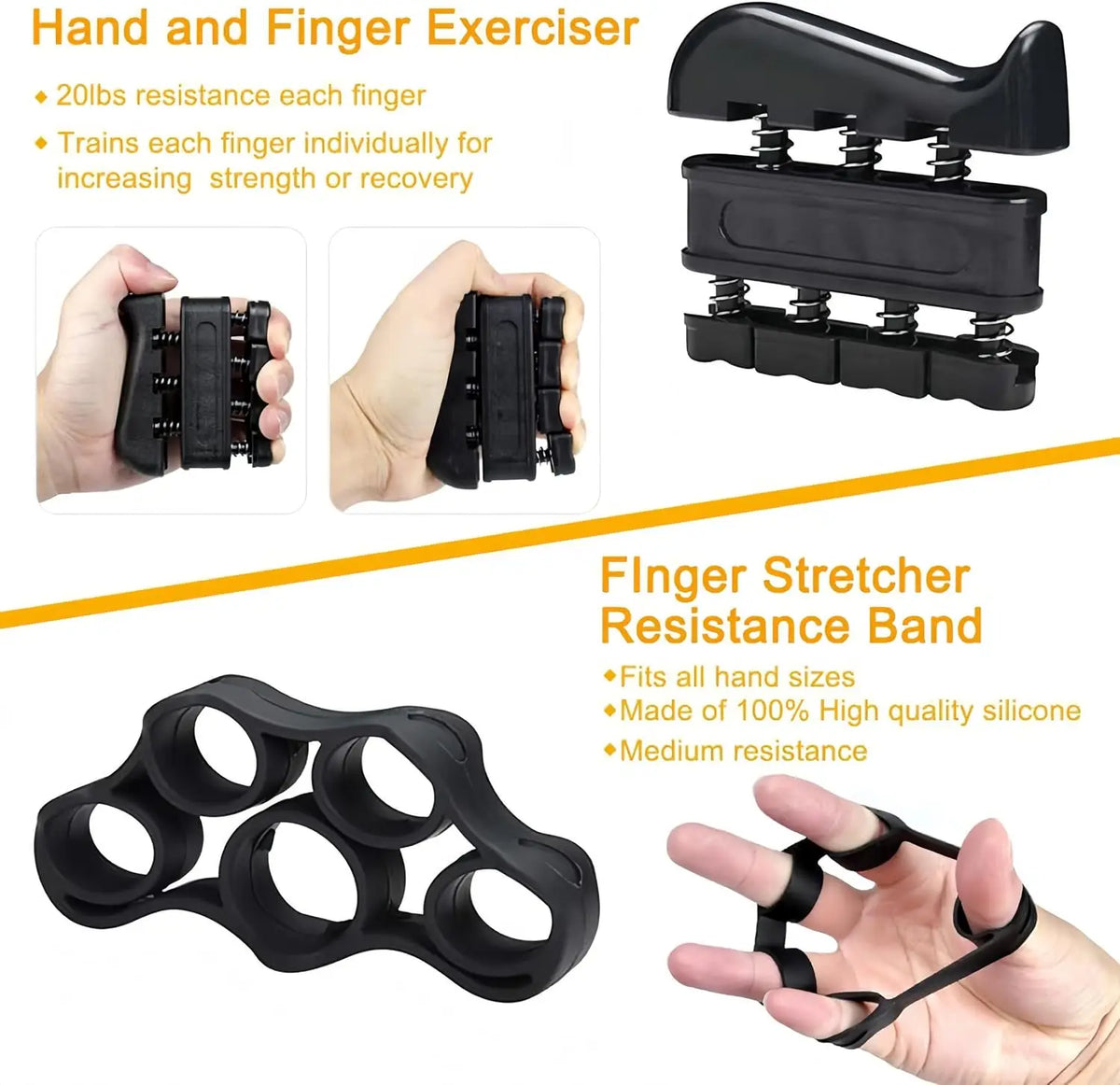 Grip Trainer Kit | Adjustable Hand Gripper, Finger Exercisers & Stress Ball for Muscle Recovery