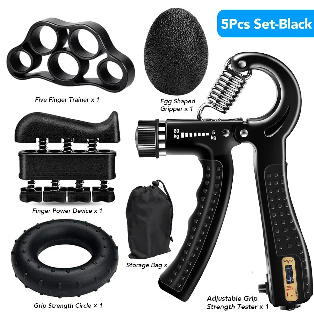 Grip Trainer Kit | Adjustable Hand Gripper, Finger Exercisers & Stress Ball for Muscle Recovery