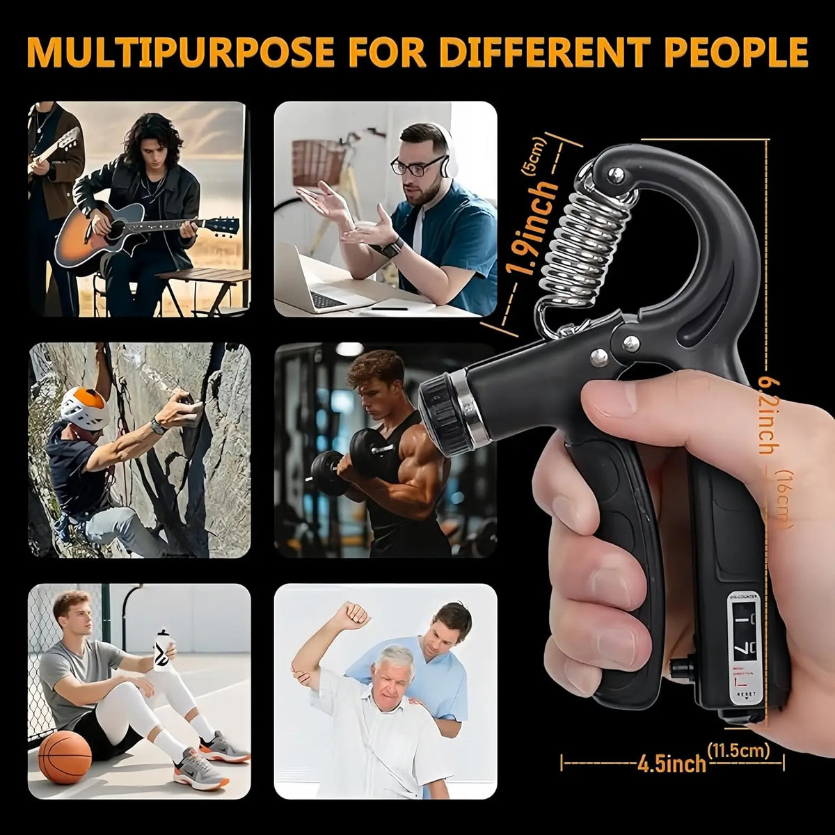 Grip Trainer Kit | Adjustable Hand Gripper, Finger Exercisers & Stress Ball for Muscle Recovery