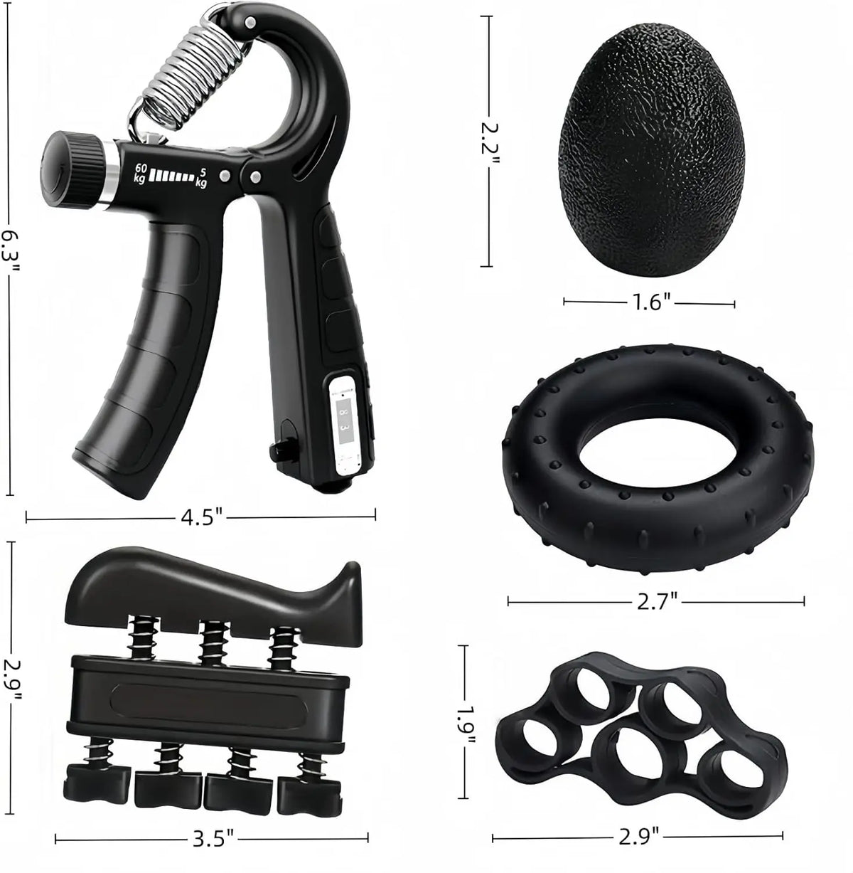 Grip Trainer Kit | Adjustable Hand Gripper, Finger Exercisers & Stress Ball for Muscle Recovery