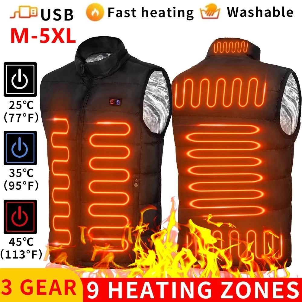 Heated Vest Jacket | 9 Zones Graphene Heating | USB Power Delivery for Camping