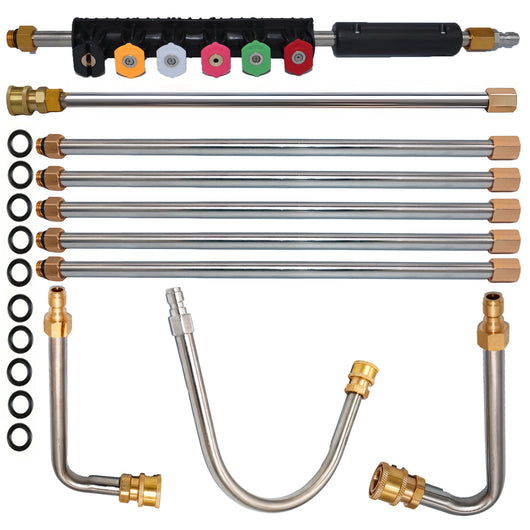 High Pressure Water Gun Set: 4000 PSI Telescopic Wand, Professional Cleaning Tool with 10 Stainless Steel Extension Rods