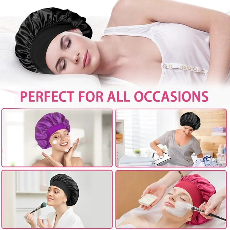 Women Satin Hair Bonnet | Solid Silk Sleeping Hat with Wide Brim and Soft Elastic Band