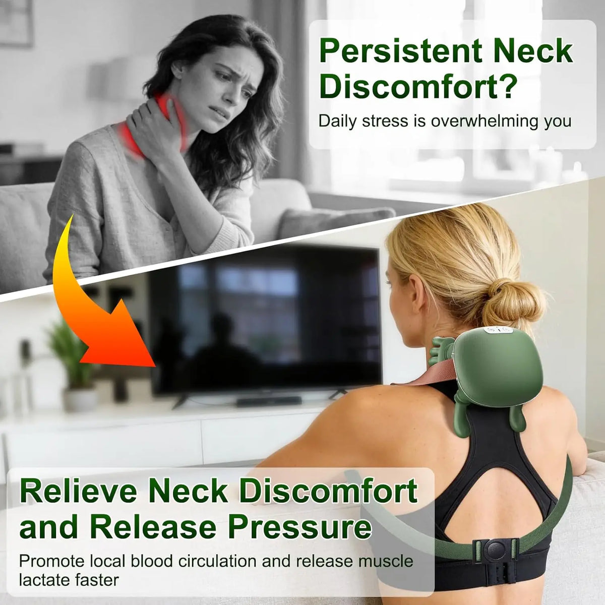 Wireless Neck And Back Massager | 4D Shiatsu Deep Tissue Heat for Shoulder and Cervical Relief