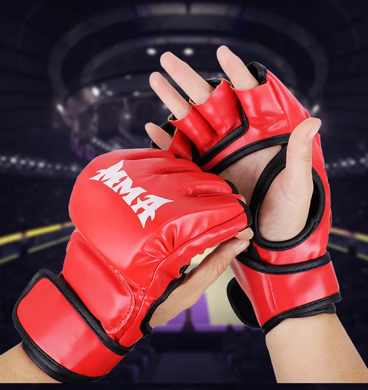 Boxing Training Gloves | Half Finger PU Leather for Sanda and UFC Practice