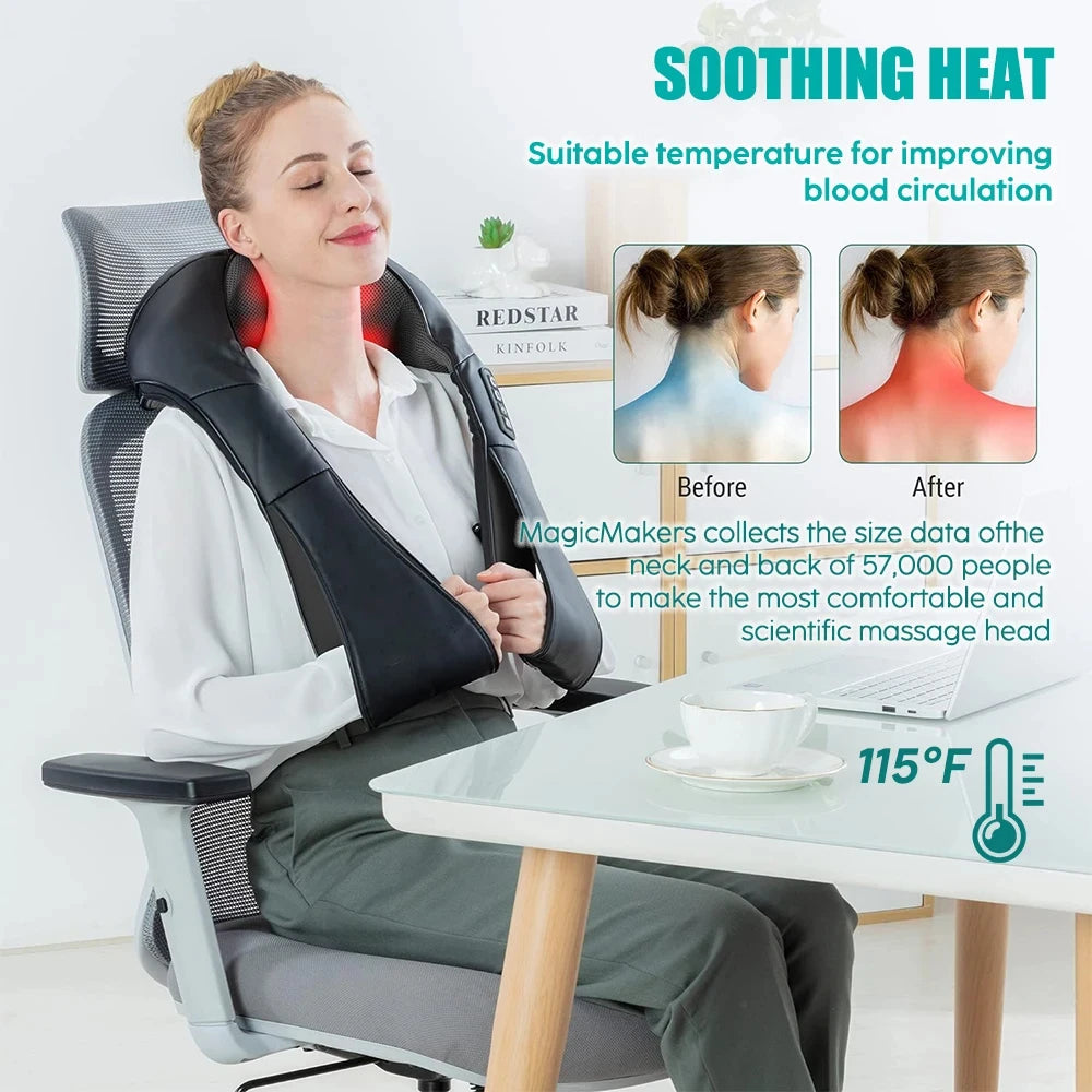 Shiatsu Neck and Shoulder Massager | Deep Kneading Electric Pillow with Infrared Heat