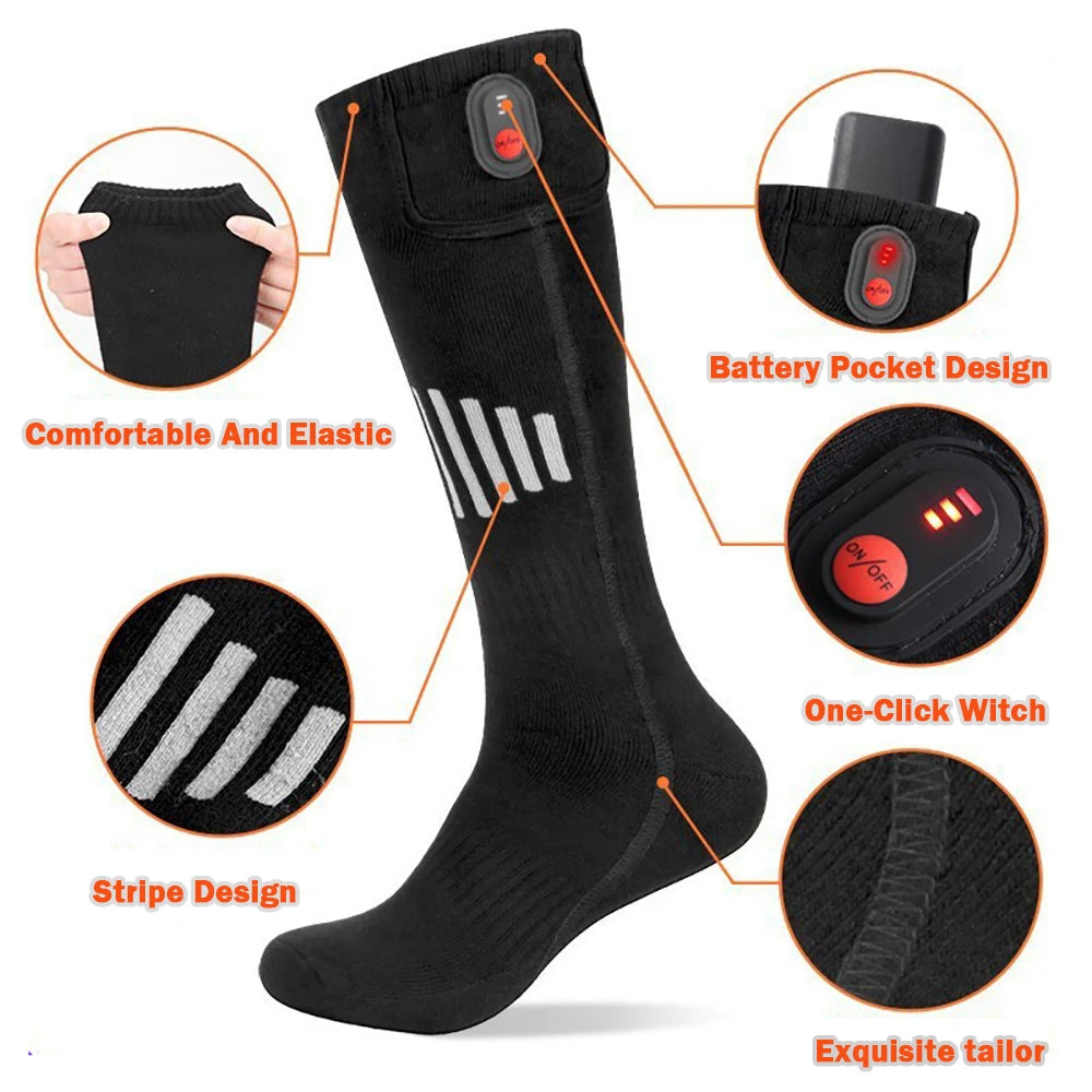Heated Socks | Electric Thermal Foot Warmers for Men and Women, Cotton, Adjustable Temperature
