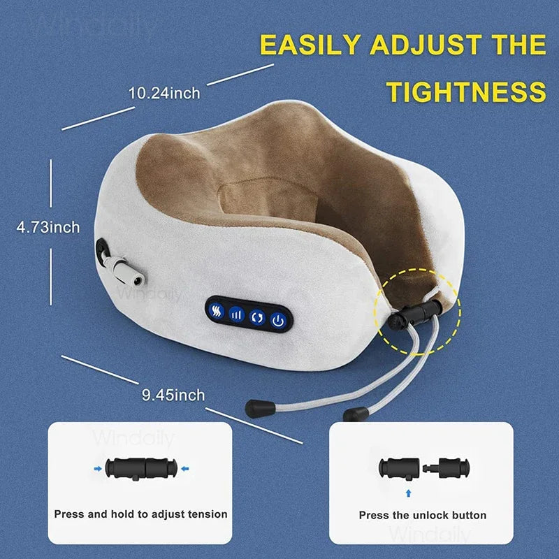 Electric Neck Massager | U-Shaped Memory Foam Pillow with Heat & Vibration for Cervical Pain Relief