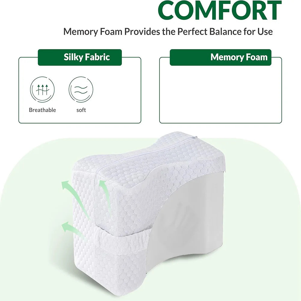 Knee Pillow for Side Sleepers | Soft Memory Foam with Straps for Comfort