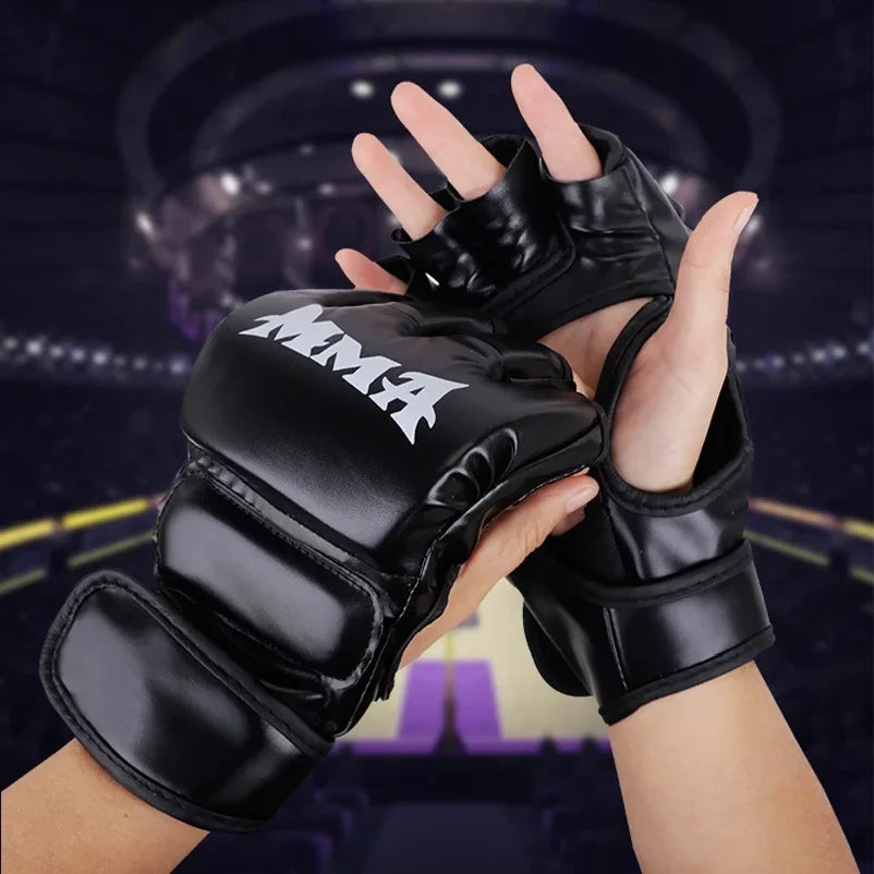 Boxing Training Gloves | Half Finger PU Leather for Sanda and UFC Practice