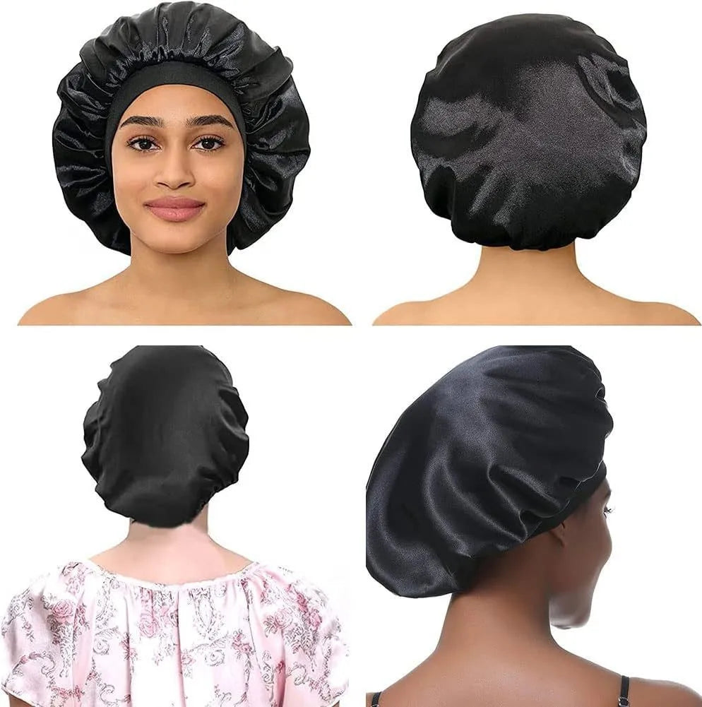 Women Satin Hair Bonnet | Solid Silk Sleeping Hat with Wide Brim and Soft Elastic Band