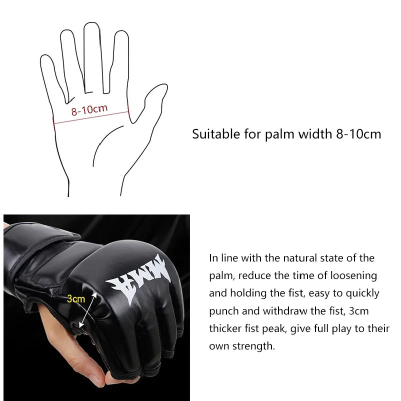 Boxing Training Gloves | Half Finger PU Leather for Sanda and UFC Practice