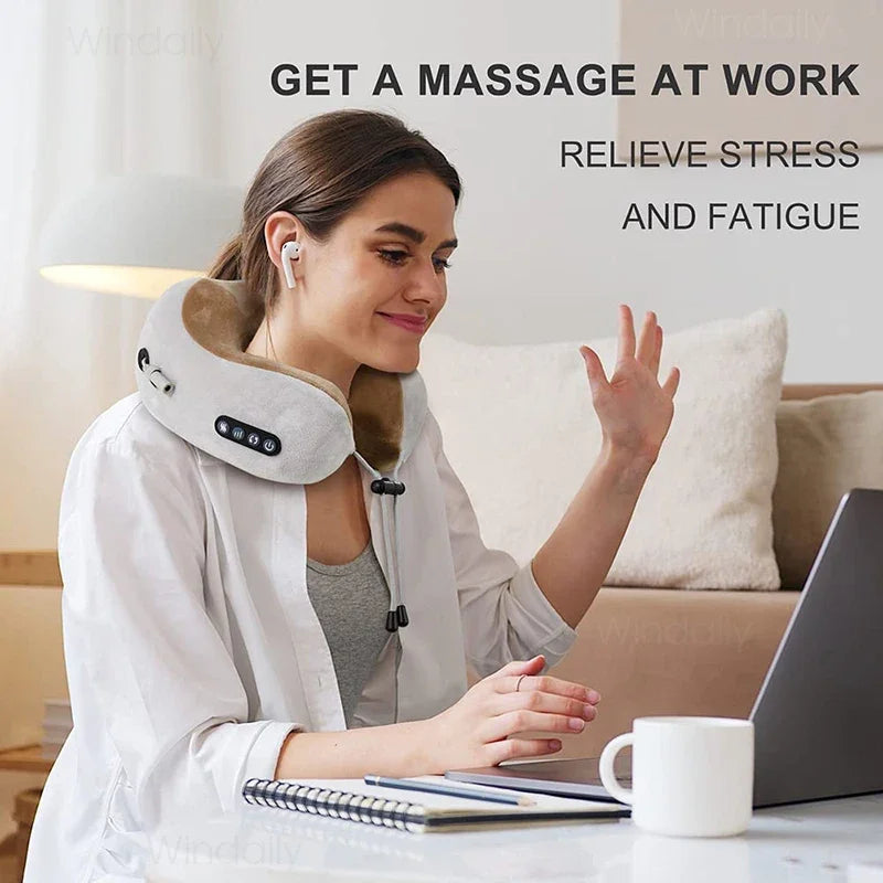 Electric Neck Massager | U-Shaped Memory Foam Pillow with Heat & Vibration for Cervical Pain Relief