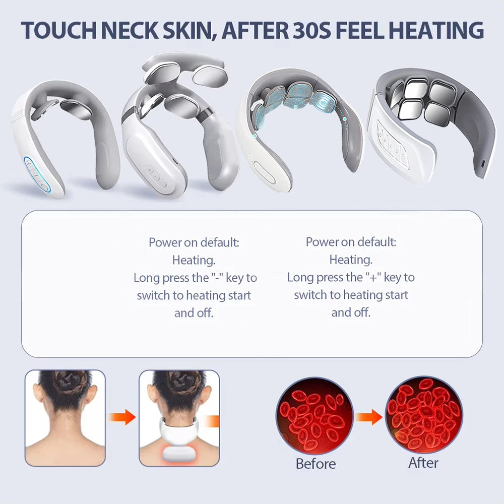 Portable Neck Massager | USB Rechargeable, Heating & Vibration Functions, Four-Head Design