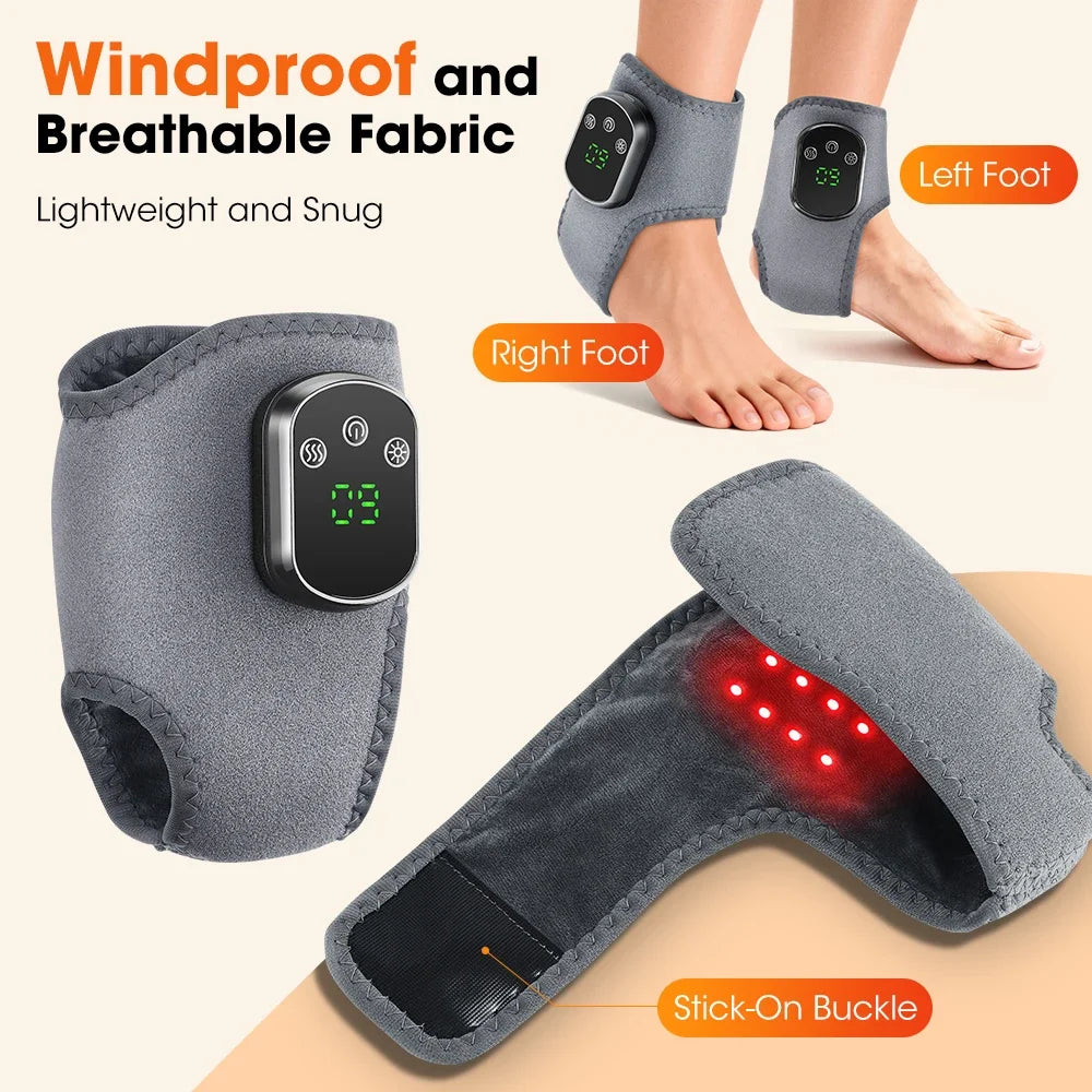 Red Light Ankle Brace | 5 Heat Levels, 3 Vibration Modes, 40 LEDs, Rechargeable