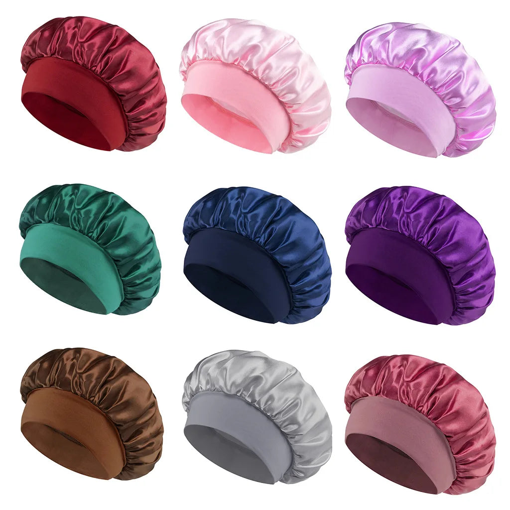 Women Satin Hair Bonnet | Solid Silk Sleeping Hat with Wide Brim and Soft Elastic Band