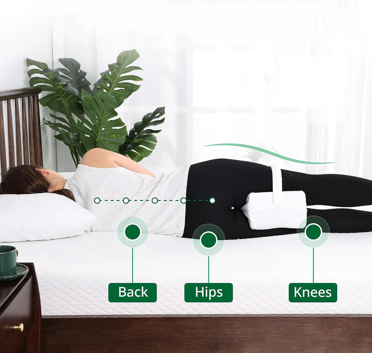 Knee Pillow for Side Sleepers | Soft Memory Foam with Straps for Comfort