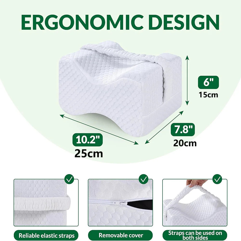 Knee Pillow for Side Sleepers | Soft Memory Foam with Straps for Comfort