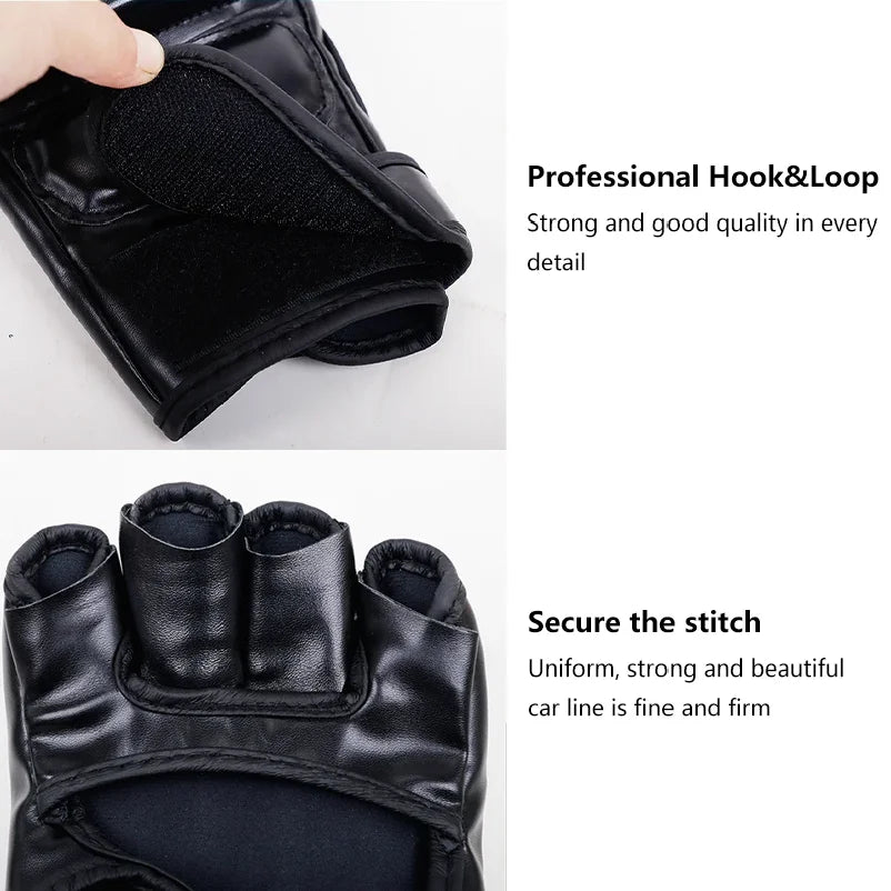 Boxing Training Gloves | Half Finger PU Leather for Sanda and UFC Practice