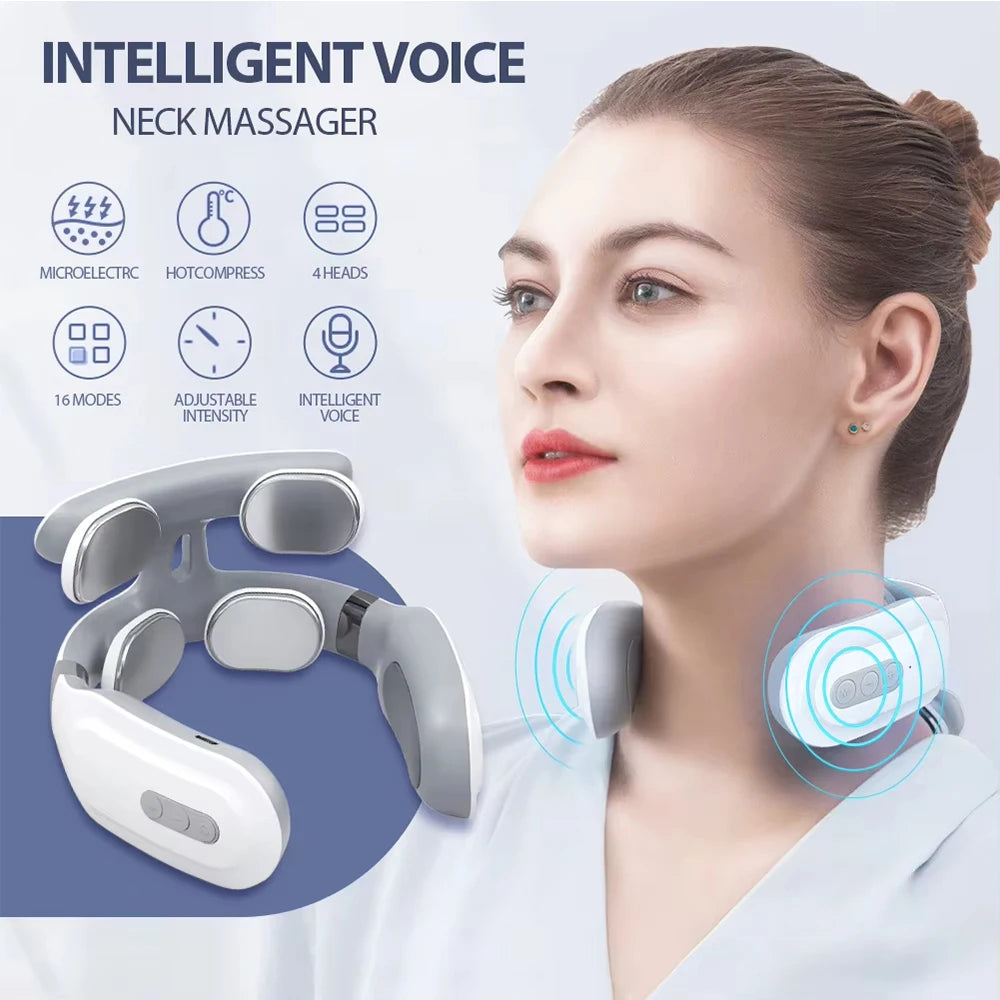 Portable Neck Massager | USB Rechargeable, Heating & Vibration Functions, Four-Head Design