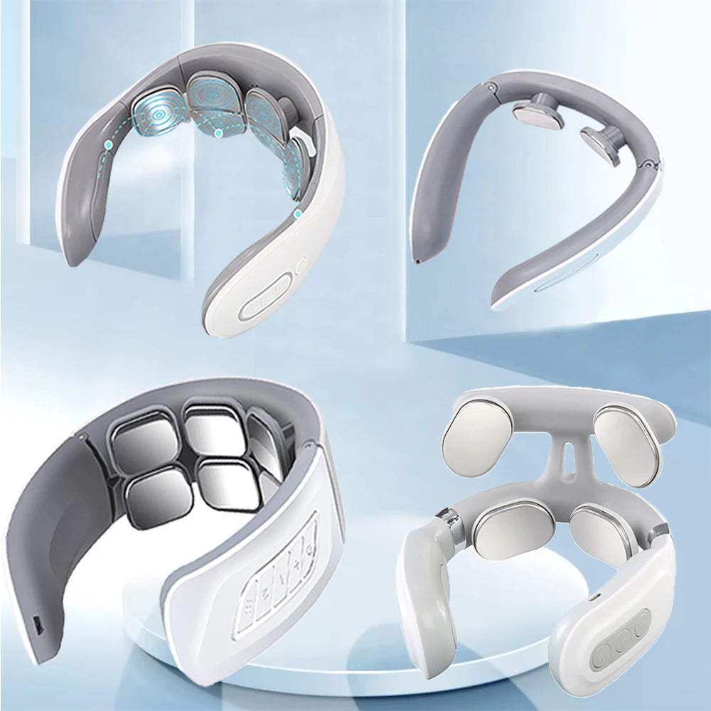 Portable Neck Massager | USB Rechargeable, Heating & Vibration Functions, Four-Head Design
