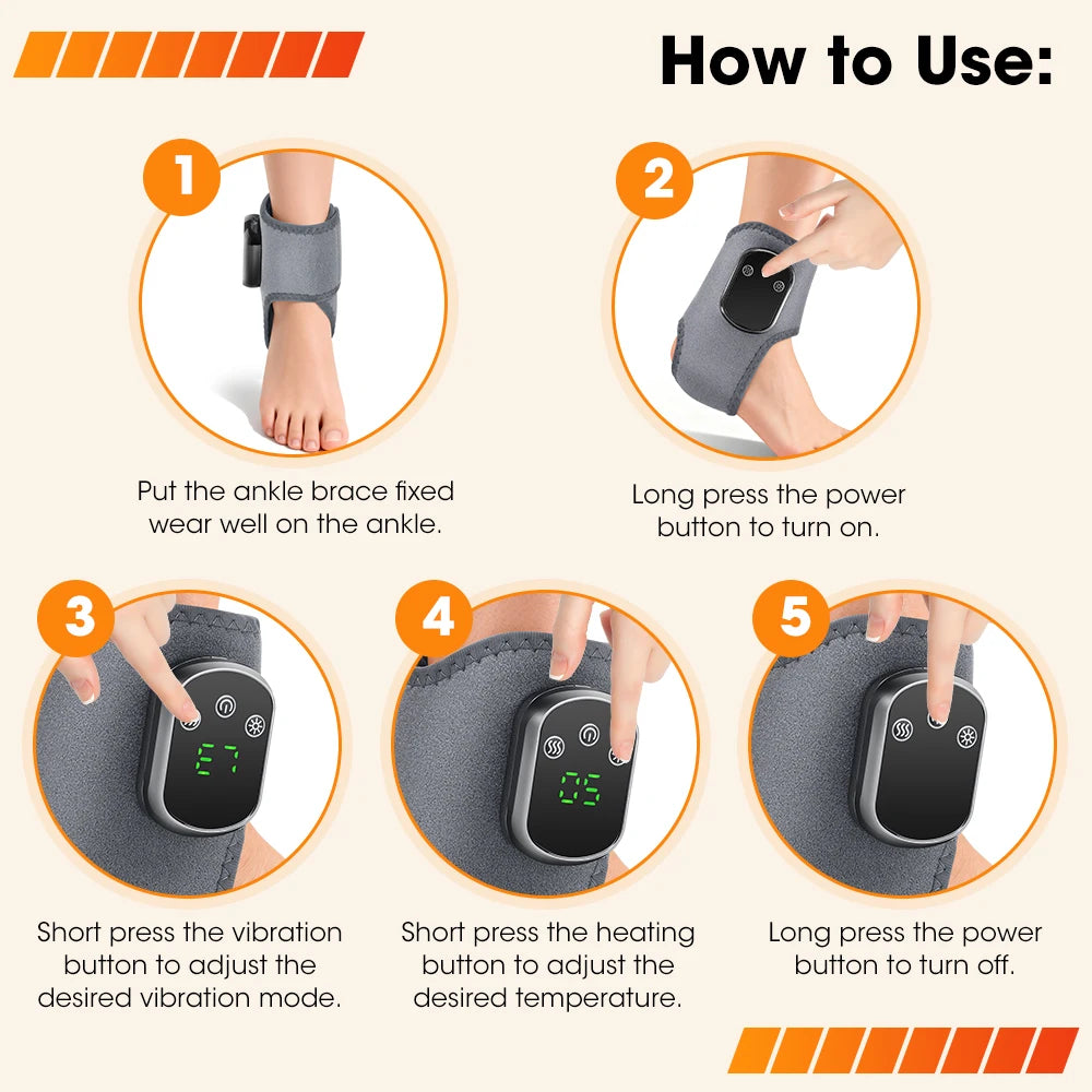 Red Light Ankle Brace | 5 Heat Levels, 3 Vibration Modes, 40 LEDs, Rechargeable