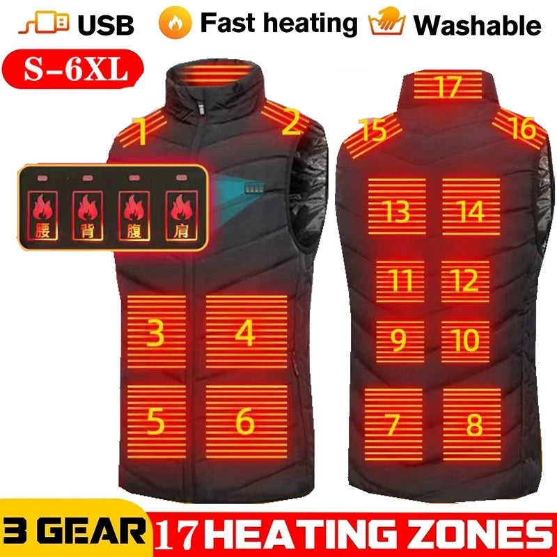 Men's USB Heated Vest | Thick Non-Woven Jacket for Winter Sports Hiking 5XL