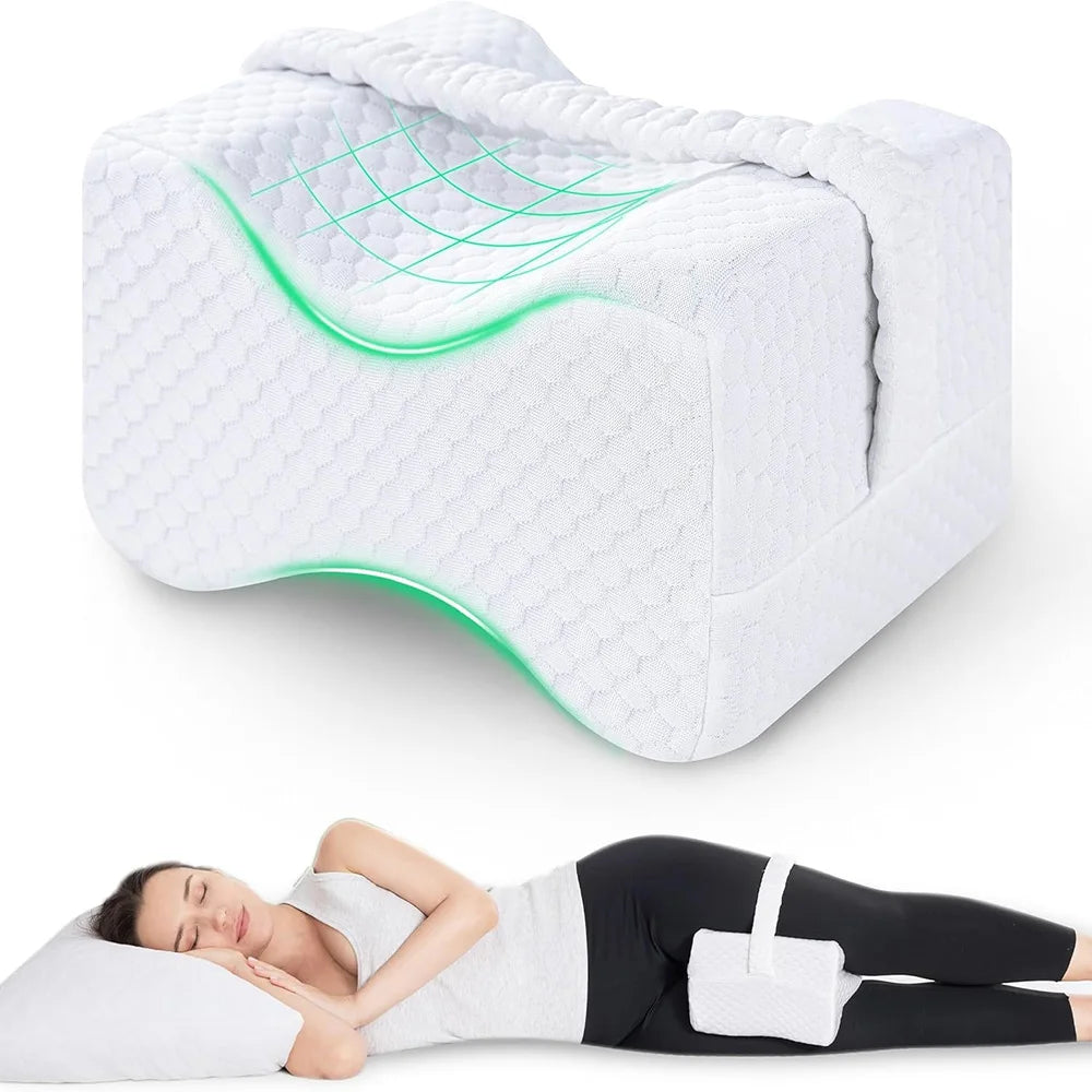 Knee Pillow for Side Sleepers | Soft Memory Foam with Straps for Comfort