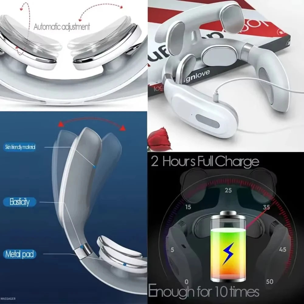 Portable Neck Massager | USB Rechargeable, Heating & Vibration Functions, Four-Head Design