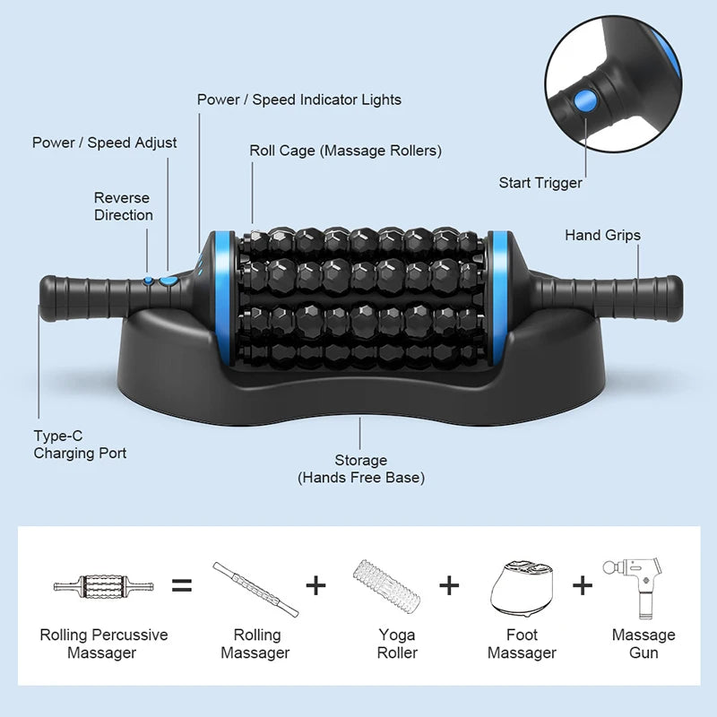 Cordless Body Massage Roller | Rechargeable Percussive Massager for Muscle Relaxation