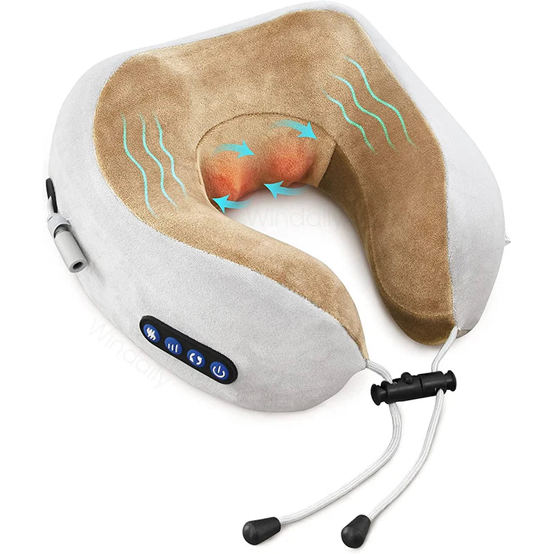 Electric Neck Massager | U-Shaped Memory Foam Pillow with Heat & Vibration for Cervical Pain Relief