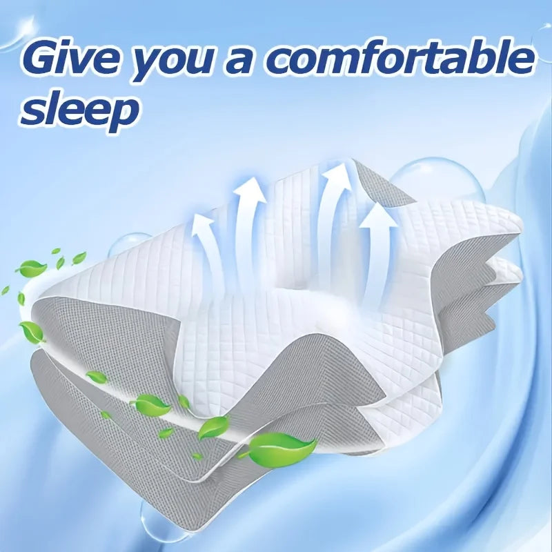 Memory Foam Neck Support Pillow | Ergonomic Ice Silk Cover, 100% Cotton Fill