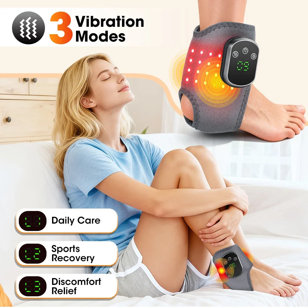 Red Light Ankle Brace | 5 Heat Levels, 3 Vibration Modes, 40 LEDs, Rechargeable