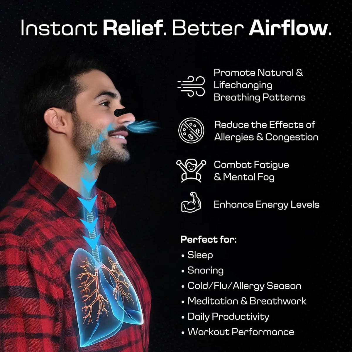 30PCS Nasal Strips | Anti Snoring Solution for Breathing Relief, Comfortable Nose Tape