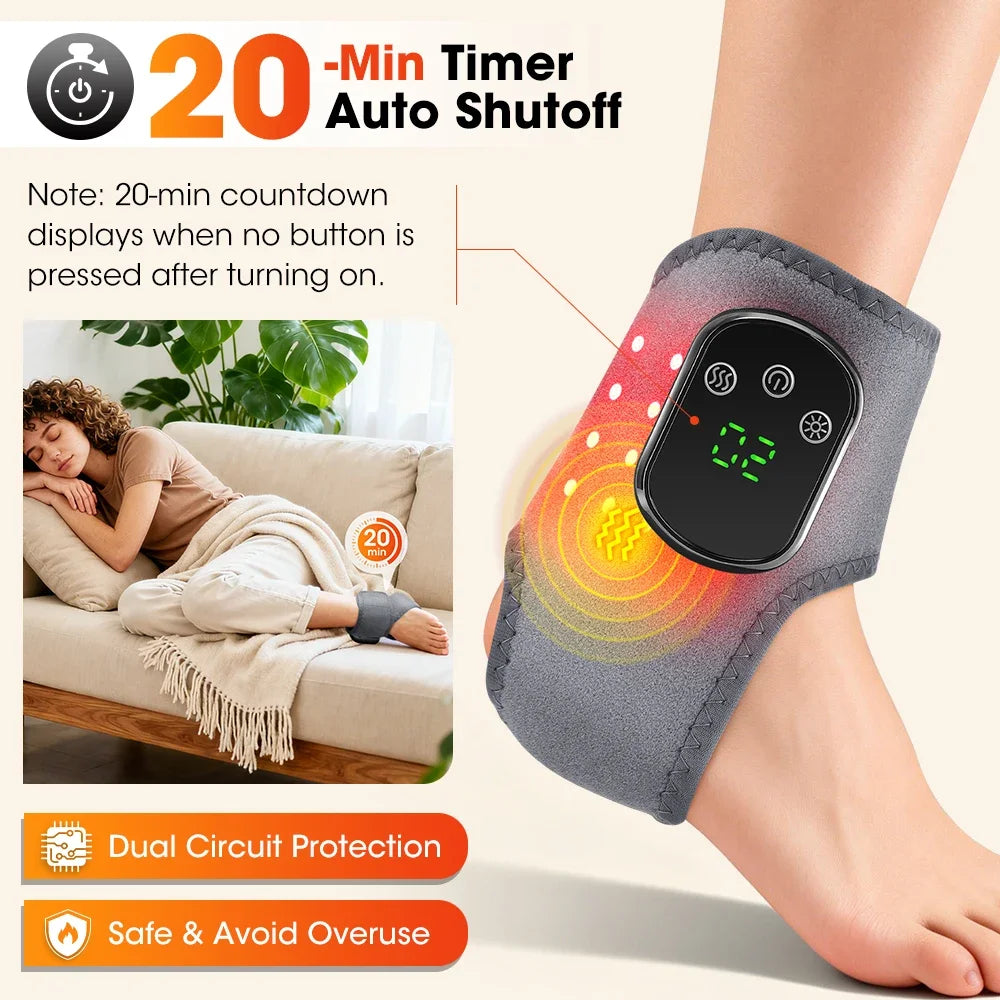 Red Light Ankle Brace | 5 Heat Levels, 3 Vibration Modes, 40 LEDs, Rechargeable