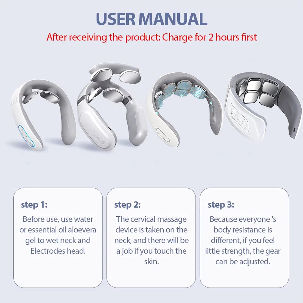 Portable Neck Massager | USB Rechargeable, Heating & Vibration Functions, Four-Head Design