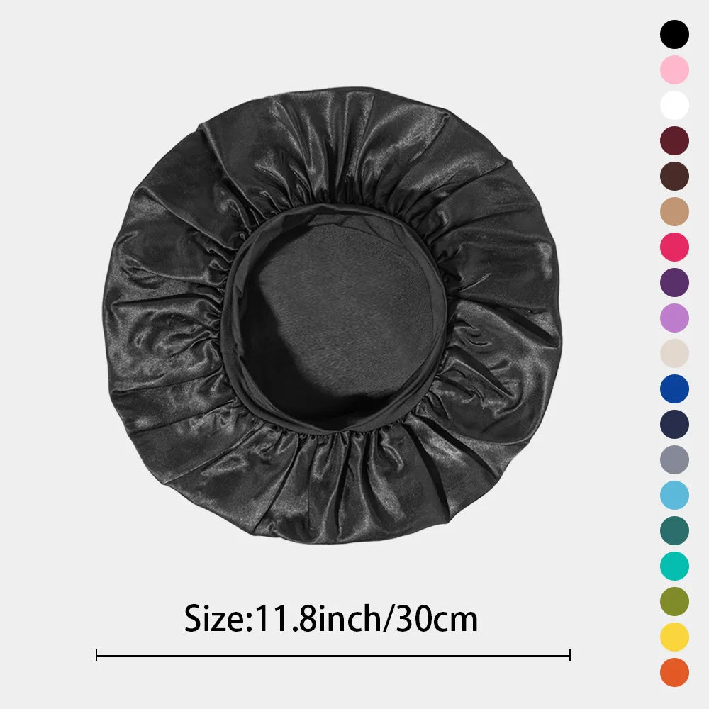 Women Satin Hair Bonnet | Solid Silk Sleeping Hat with Wide Brim and Soft Elastic Band