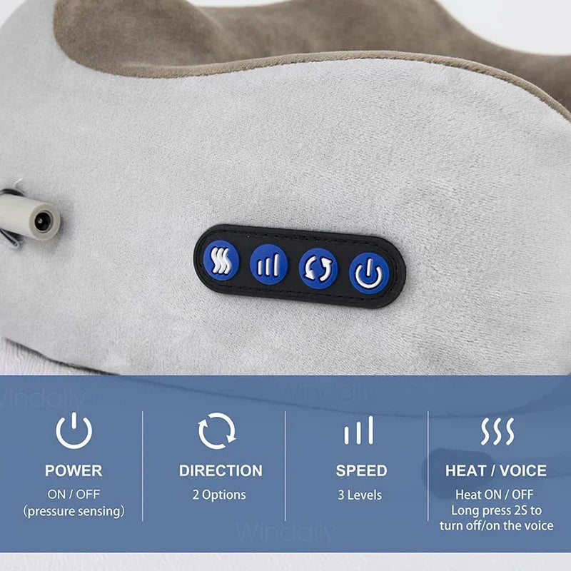 Electric Neck Massager | U-Shaped Memory Foam Pillow with Heat & Vibration for Cervical Pain Relief