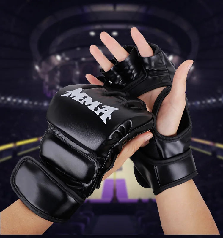 Boxing Training Gloves | Half Finger PU Leather for Sanda and UFC Practice