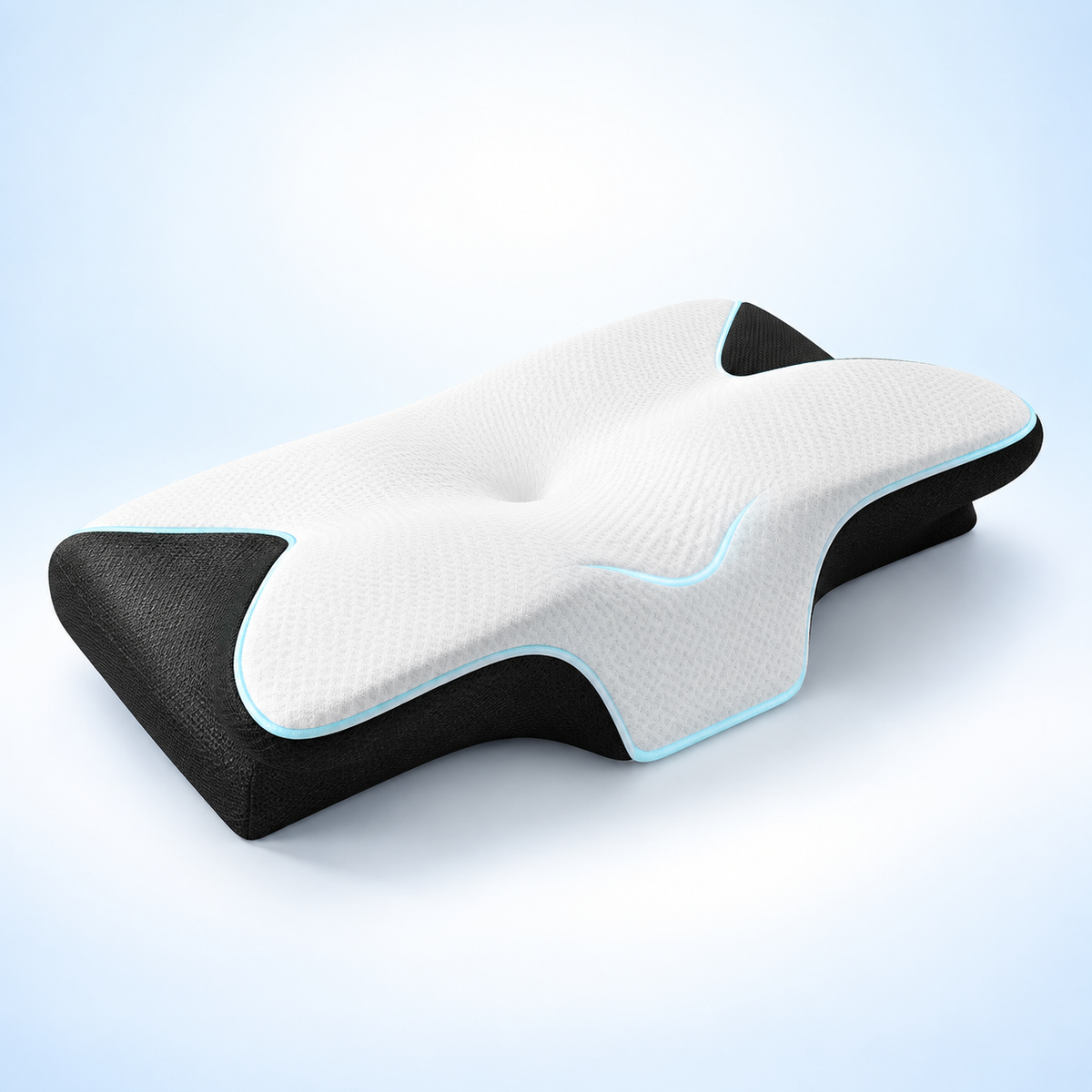Memory Foam Neck Support Pillow | Ergonomic Ice Silk Cover, 100% Cotton Fill